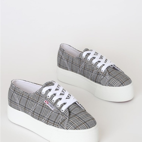 Superga 2790 BRITISHW Black Plaid Platform Sneakers woman’s SZ. 7 - Picture 1 of 13